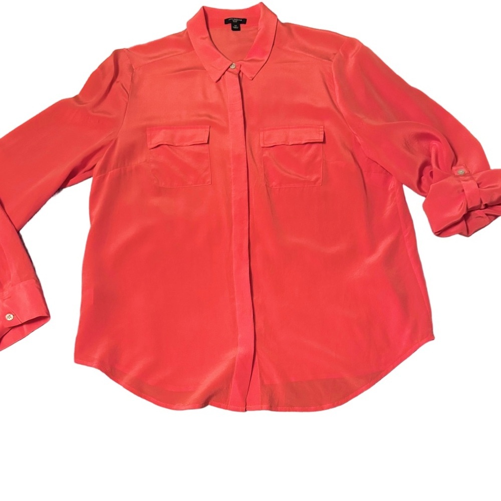 Ann Taylor Vibrant Orange Button-Down Silk Shirt size 12 - Picture 6 of 11